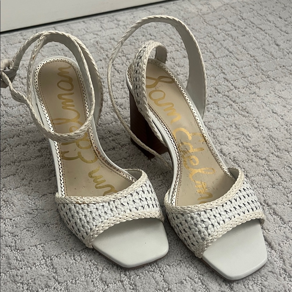 Sam Edelman Cream Woven Heeled Sandals